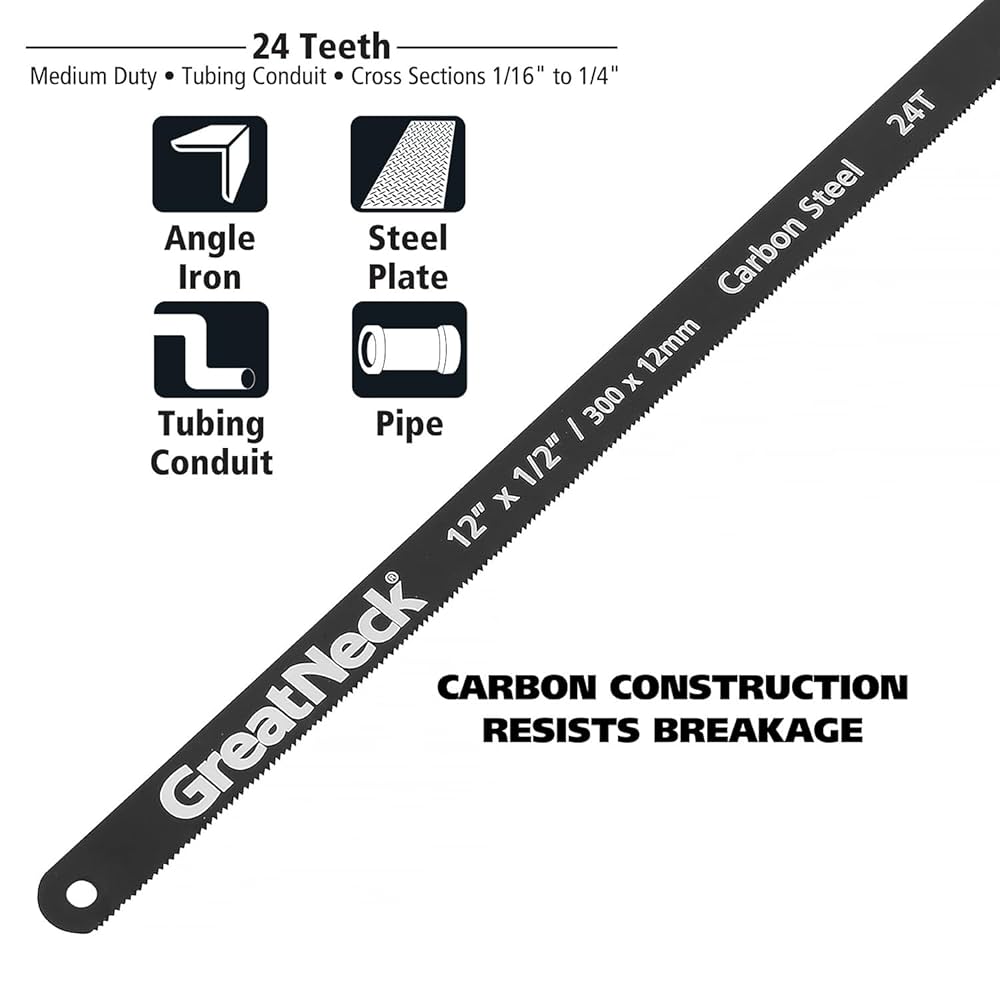 GreatNeck GF213 12-Inch Hacksaw Blades, 24 TPI, Flexible